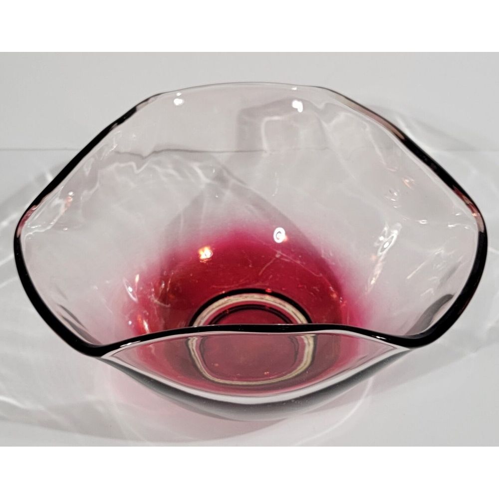 Vintage Anchor Cranberry Pink Flash Glass Bowl 9" Wide 5" Tall - Picture 2 of 7